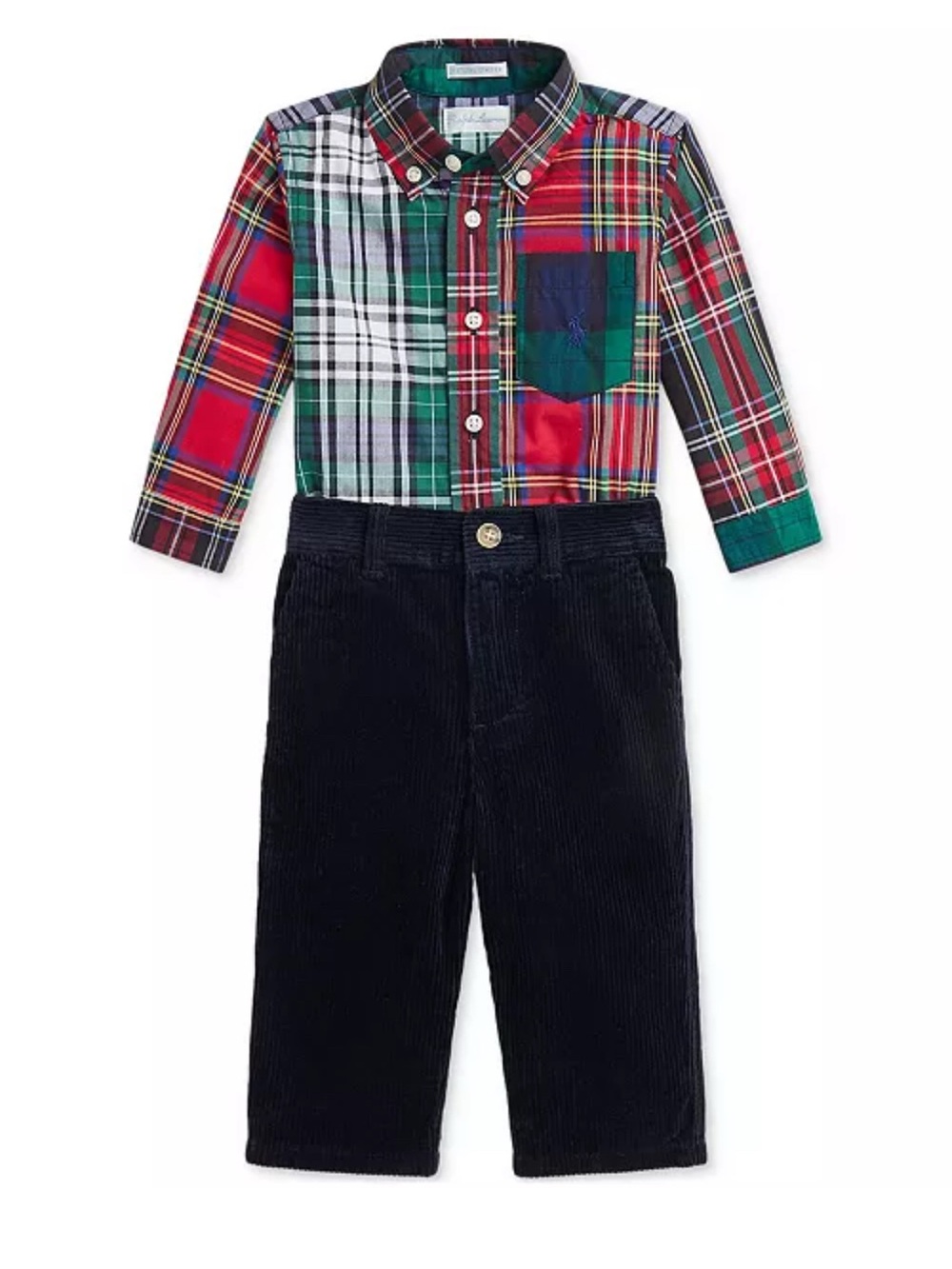 Ralph Lauren Polo Baby Cotton Plaid Shirt & Corduroy Pants Set. Size 12M New NWT